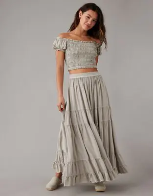 American Eagle High-Waisted Tiered Maxi Skirt. 1