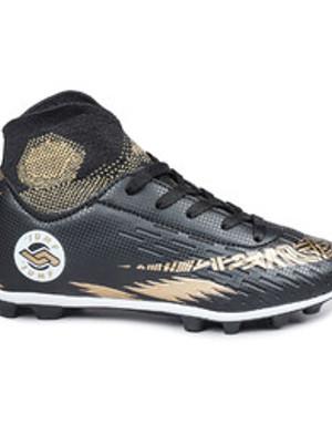 28382 Siyah - Altın Rengi Çim - Halı Saha Çoraplı Çocuk Krampon Futbol Ayakkabısı
