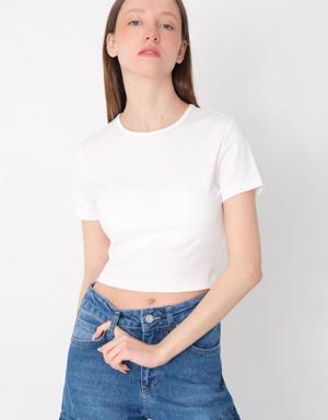 Bisiklet Yaka Crop T-shirt