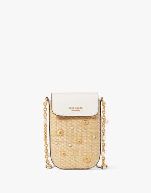 Steffie Embellished Straw North South Phone Crossbody