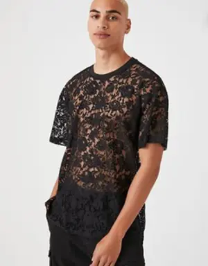 Forever 21 Sheer Lace Crew Tee Black