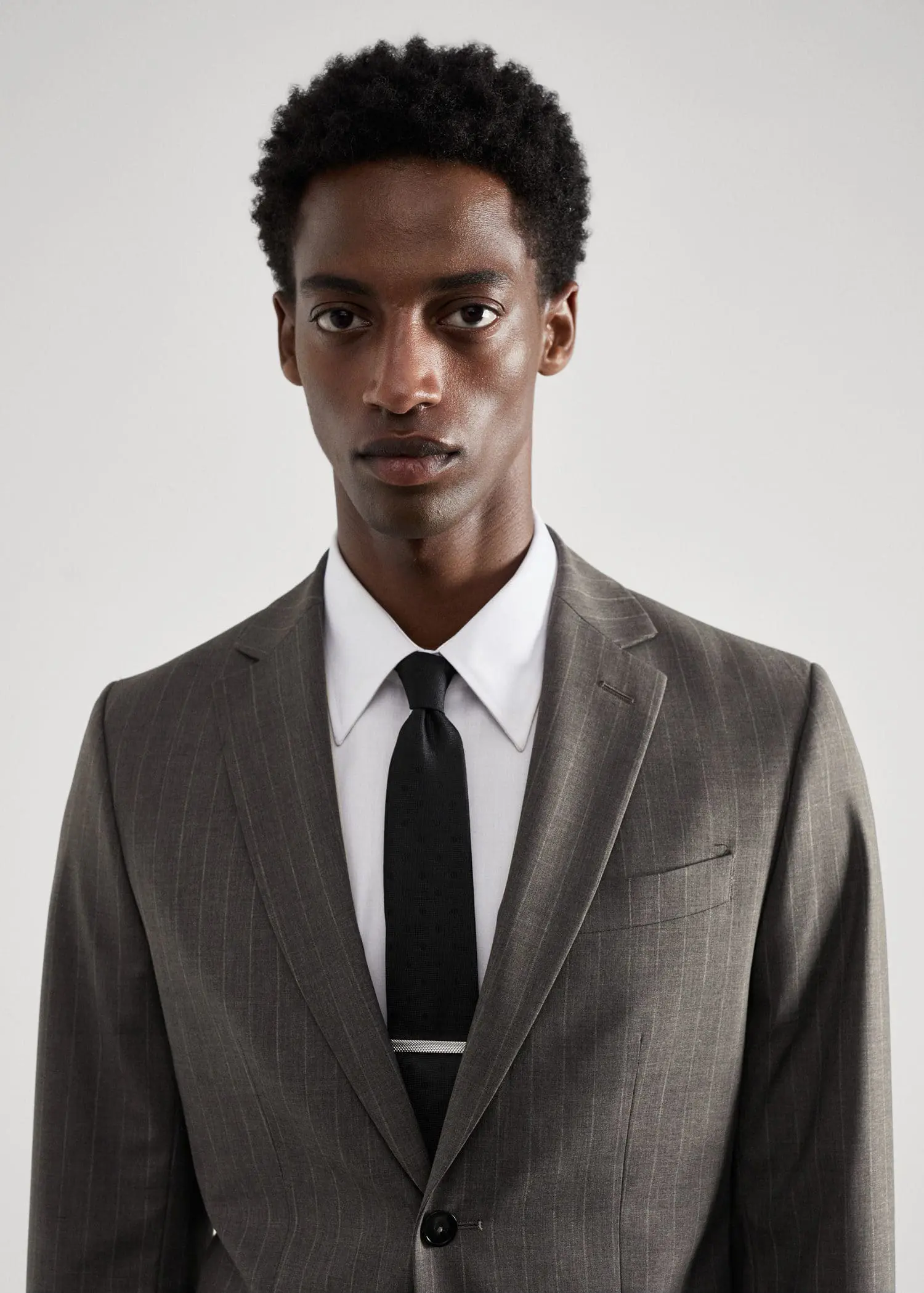 Mango Slim-fit pinstripe wool suit blazer. 1