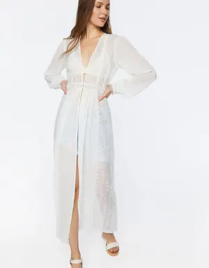 Forever 21 Sheer Lace Duster Jacket White