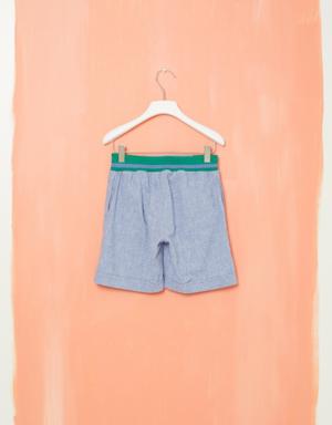 Blue Cotton Shorts with Colorful Knitwear Detail