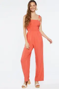 Forever 21 Forever 21 Ruched Tie Strap Jumpsuit Coral. 2