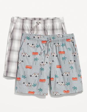 Cotton Poplin Pajama Shorts 2-Pack for Men --7-inch inseam multi