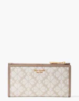 Spade Flower Jacquard Zip Slim Wallet