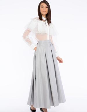 High Waist Pleated Long Gray Skirt