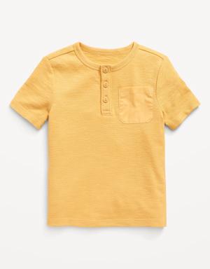 Jacquard-Knit Henley Pocket T-Shirt for Toddler Boys yellow