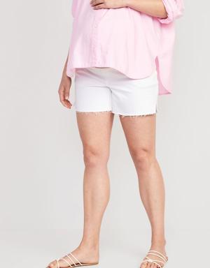 Maternity Full-Panel OG Straight Side-Slit Cut-Off Jean Shorts -- 5-inch inseam white