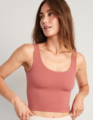 Cropped Rib-Knit Seamless Cami Bra Top for Women red