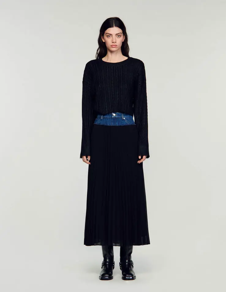 Sandro Long pleated denim skirt. 1