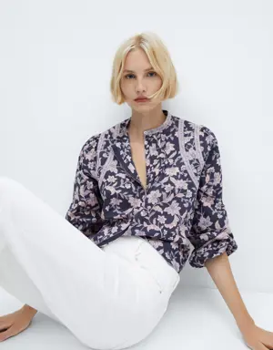 Floral-print cotton blouse