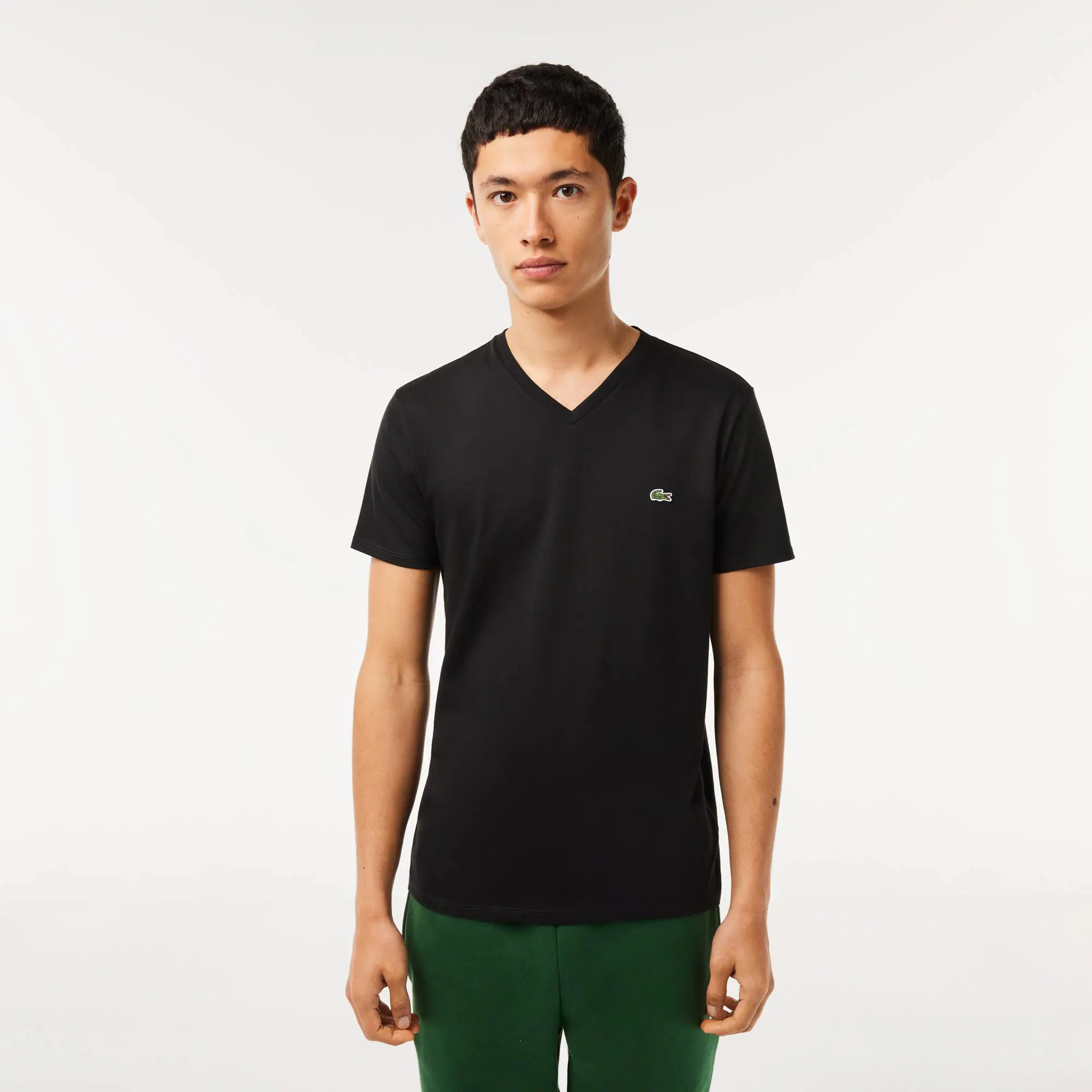 Lacoste Men's V-Neck Pima Cotton Jersey T-Shirt. 1 Lacoste Men's V-Neck Pima Cotton Jersey T-Shirt. 1