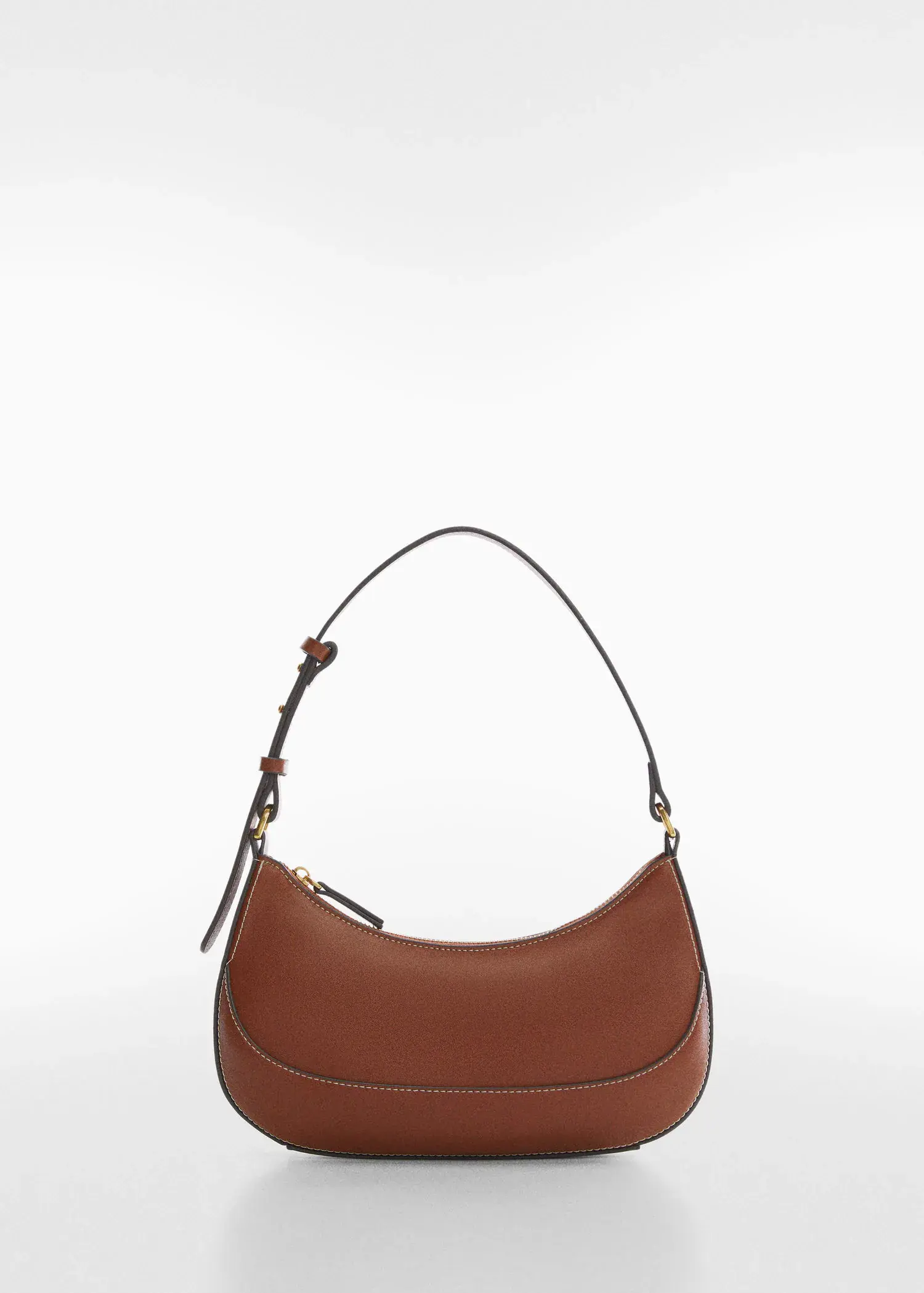 Mango Oval short handle bag. a brown purse is shown on a white background. 