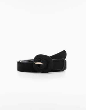 Leather belt with square buckle 