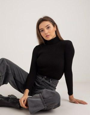 Fitilli Basic Balıkçı Triko - SİYAH - İşte Moda Arası