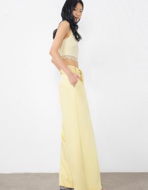 Yellow Wide Leg Trousers With Belt