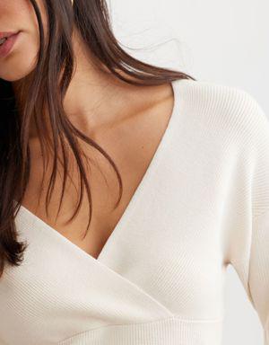 Faux-Wrap Ribbed Sweater