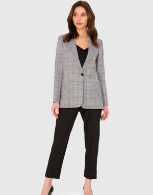 Checked Patterned Double Leg Black Suit