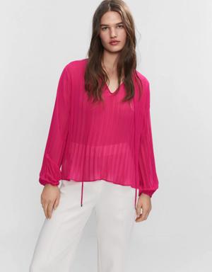 Mango Pleated blouse with puffed sleeves