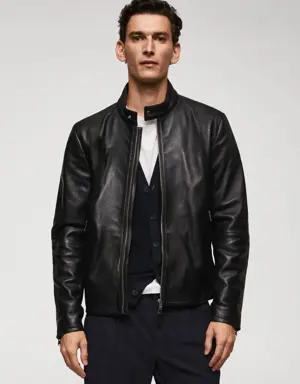 Zip-detail leather biker jacket