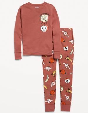 Gender-Neutral Graphic Snug-Fit Pajama Set for Kids pink