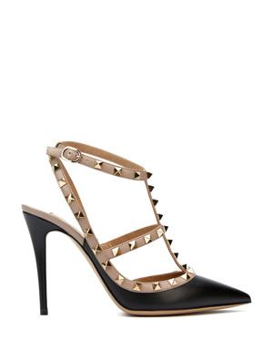 Rockstud Siyah Deri Topuklu Ayakkabı