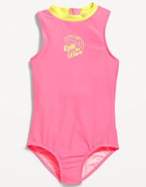 High-Neck One-Piece Swimsuit for Girls pink
