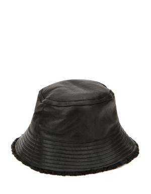 Siyah Kadın Deri Bucket Şapka