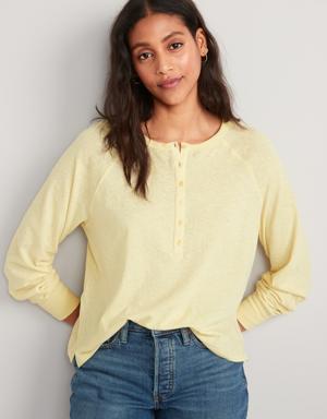 Old Navy Long-Sleeve Loose Slub-Knit Henley T-Shirt for Women yellow