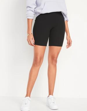 Extra High-Waisted Rib-Knit Biker Shorts for Women -- 8-inch inseam black