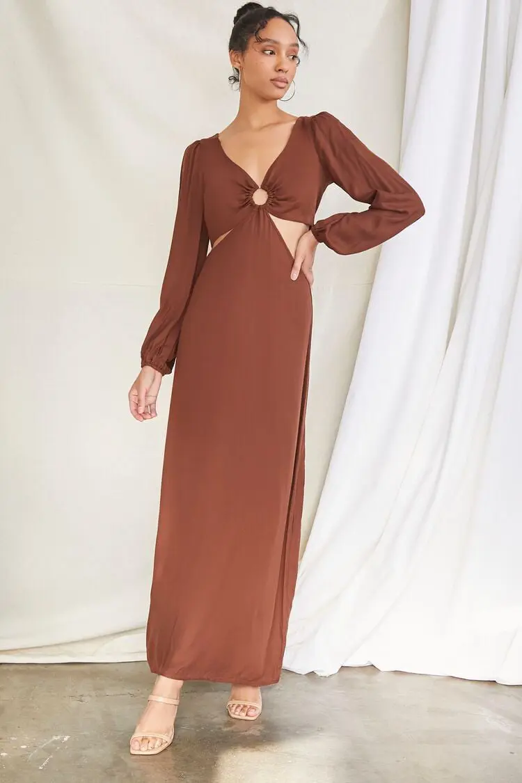 Forever 21 Forever 21 Cutout O Ring Maxi Dress Dark Brown. 1