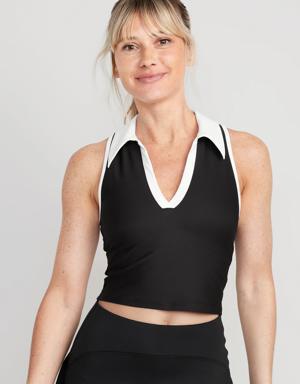 Fitted PowerSoft Sleeveless Cropped Polo for Women black