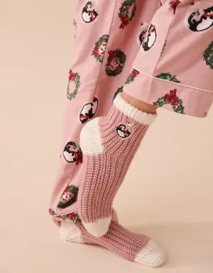 Knitted Socks with Winter Embroidery