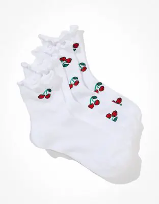 American Eagle Cherry Ruffle Boyfriend Sock 2-Pack. 1