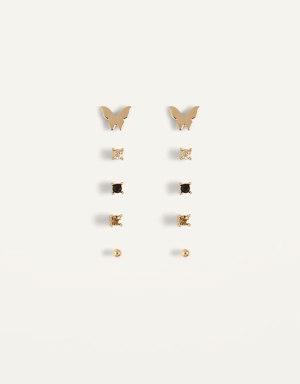 Real Gold-Plated Stud Earrings 5-Pack for Women