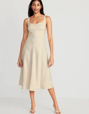 Fit & Flare Sleeveless Linen-Blend Midi Dress for Women white