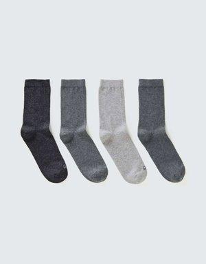 Unisex Mix 4lü Logolu Düz Soket Çorap