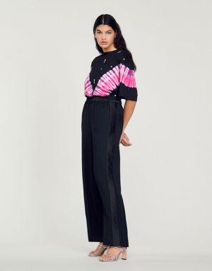 Wide pants with satin side stripes