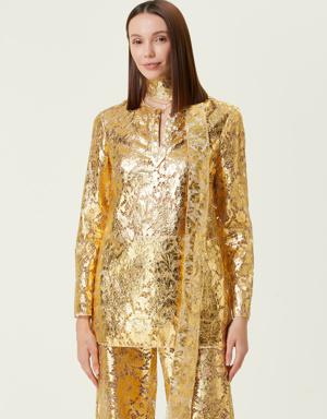 VGold Gold Fularlı Dantel Bluz