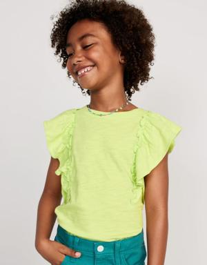 Slub-Knit Ruffle-Sleeve Top for Girls green