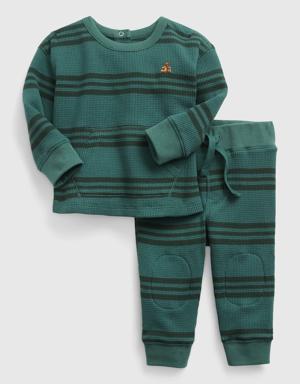 Baby Waffle Two-Piece Outfit Set green
