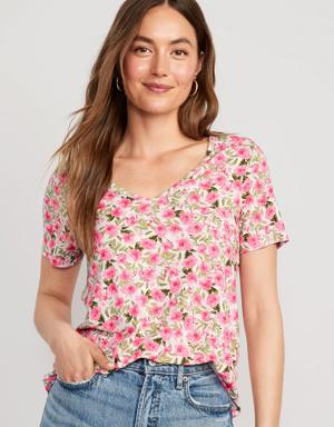 Luxe V-Neck Floral T-Shirt for Women pink