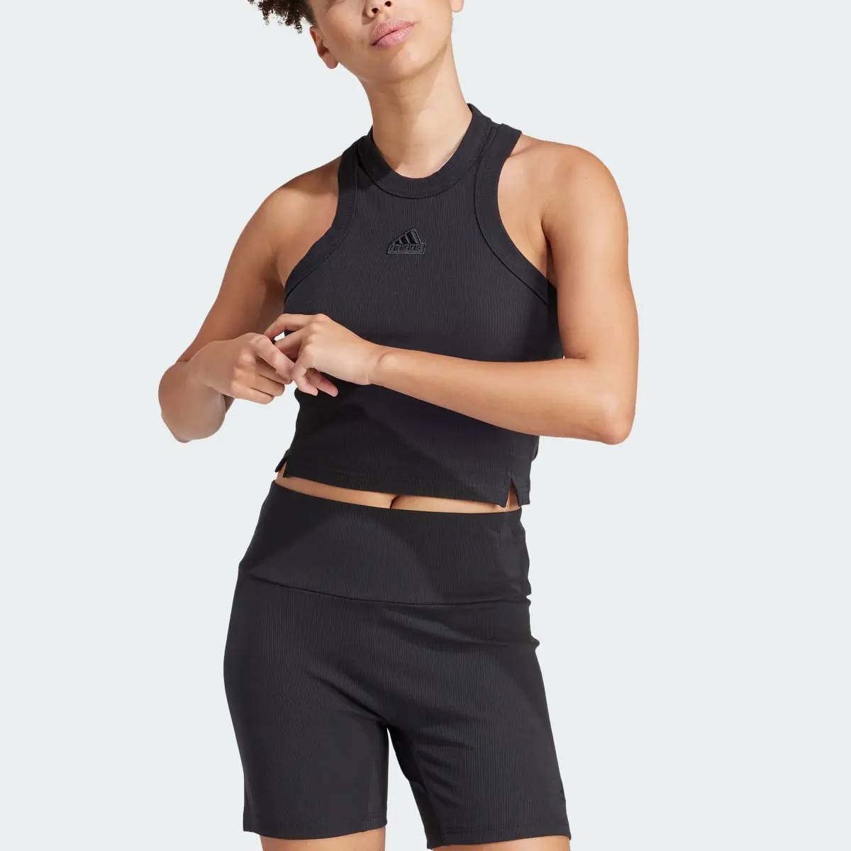 Adidas Lounge Ribbed Crop Tank Top. 1