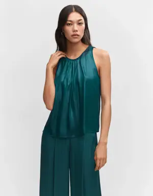 Mango Satin top with pleated detail