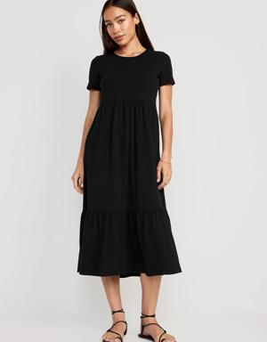 Short-Sleeve Tiered Midi Dress for Women black