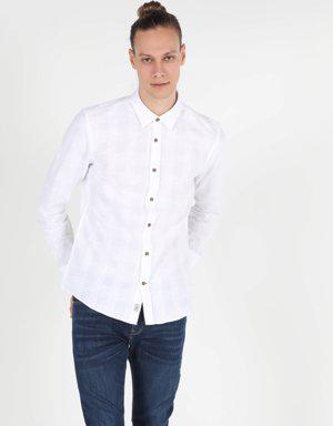 Slim Fit Shirt Neck Erkek Beyaz Uzun Kol Gömlek