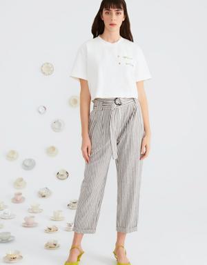 Belted Line Pattern Trousers