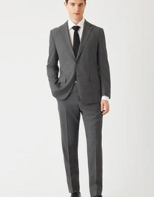 Erkek Modern Fit Mono Yaka 2 Düğmeli Çift Yırtmaçlı Takım Elbise ANTRASIT